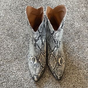 Qupid Black and White Snakeskin Ankle Booties